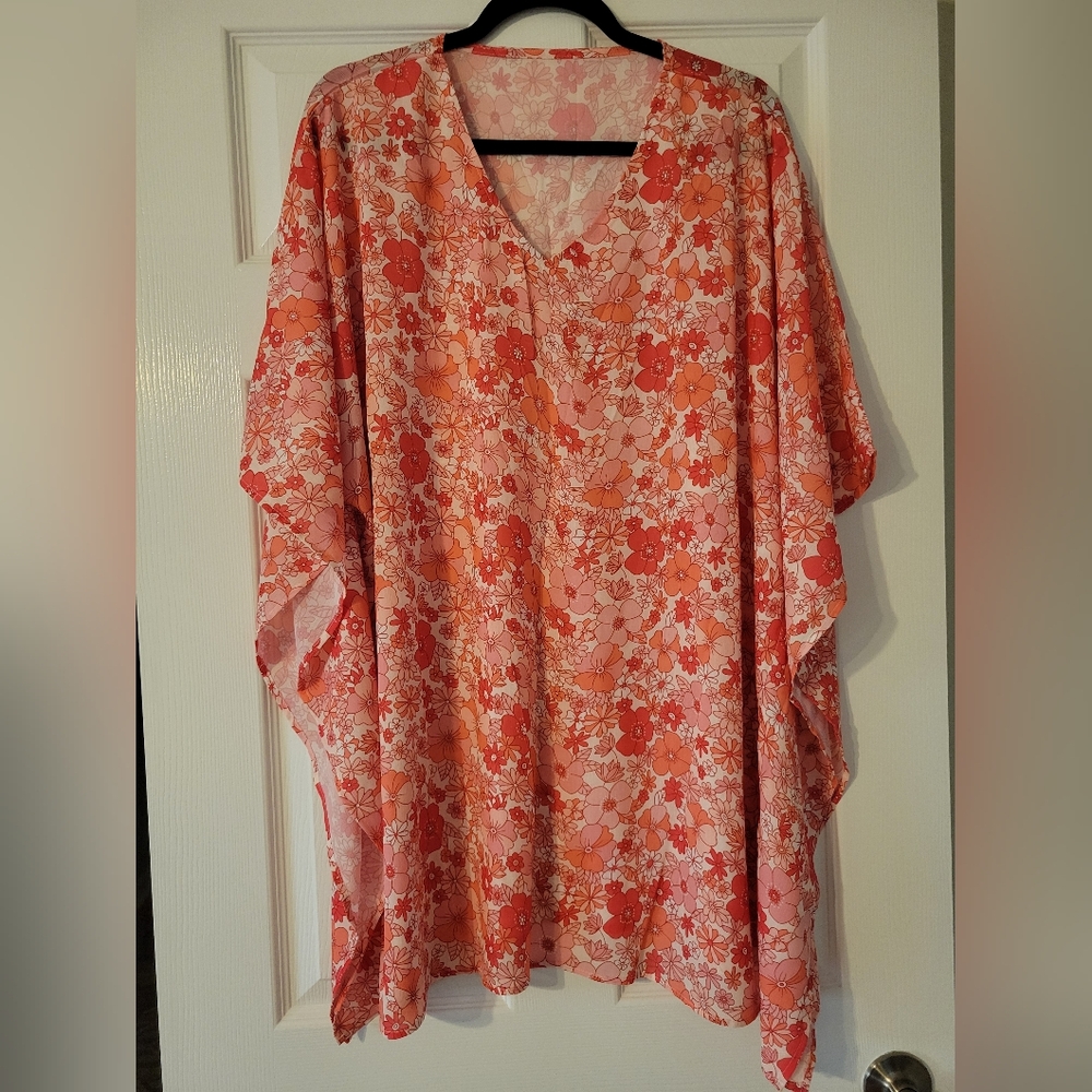 Floral Pink and Red Large Kaftan